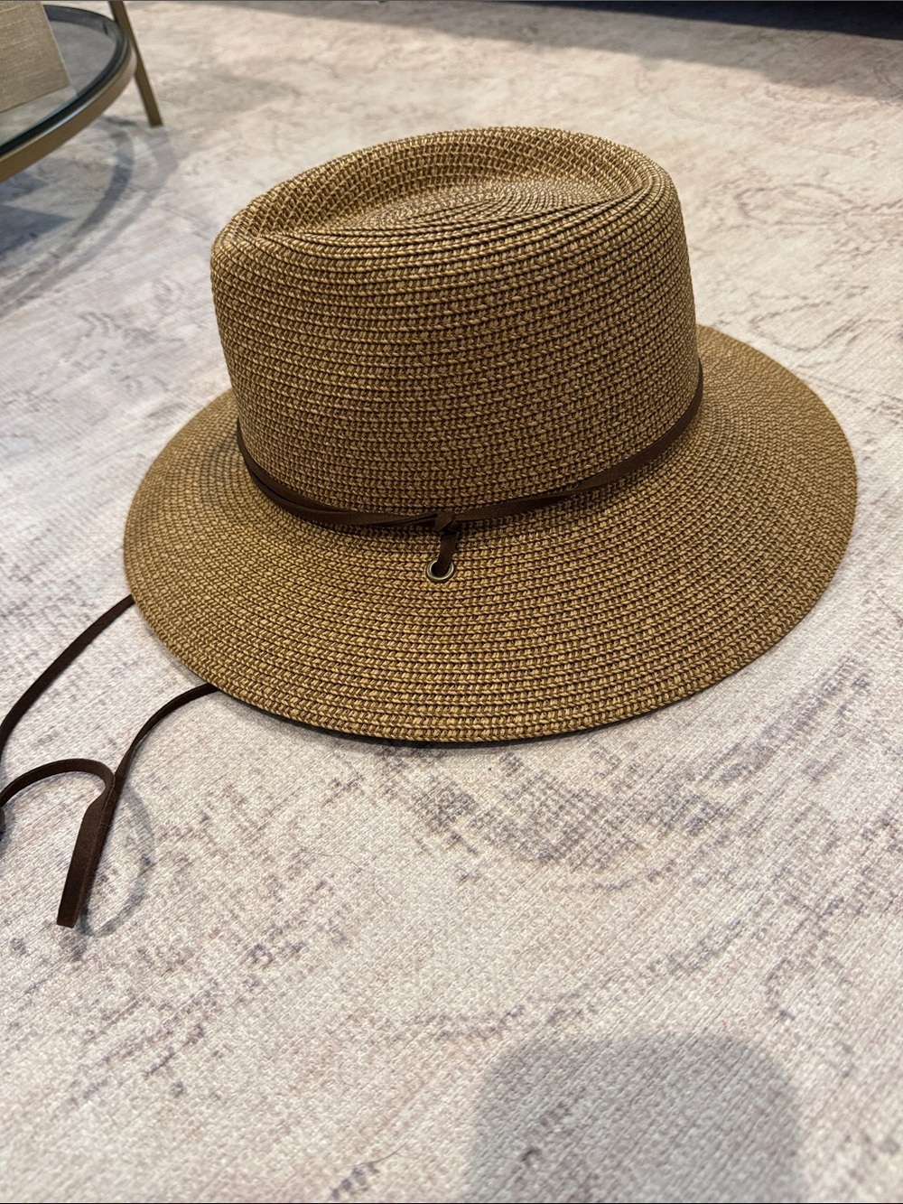 Women’s Brown Straw Sun Hat with Chin Strap